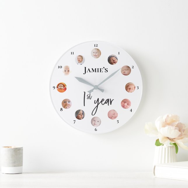 Baby's first year 12 months custom photos  large clock (Home)