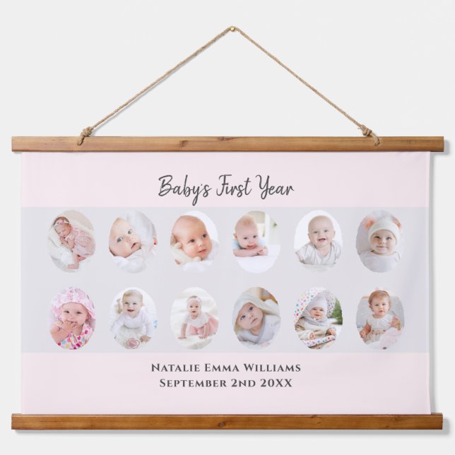 Baby's First Year 12 Photo Collage Hanging Tapestry (Front)