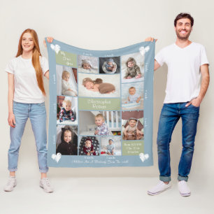 Baby's First Year 12 Photo Collage Hearts Script Fleece Blanket