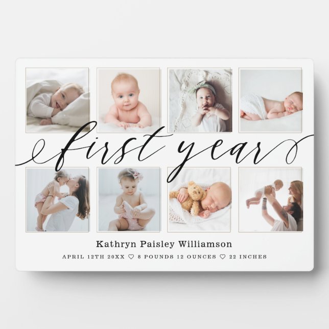 Baby's First Year Birth Stats & Photo Collage Plaque (Front)