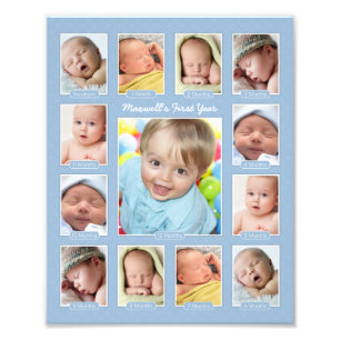Babys First Year Blue Keepsake Photo Collage Print