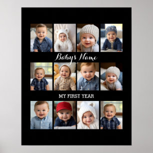 Baby's First Year Collage change background colour Poster
