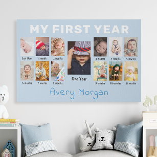 Baby's First Year Custom 12 Months Photo Collage Faux Canvas Print