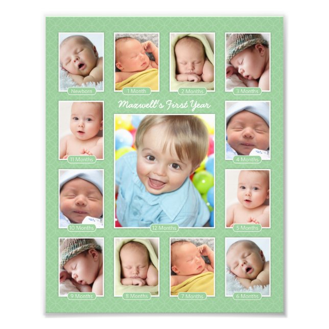 Babys First Year Green Keepsake Photo Collage (Front)