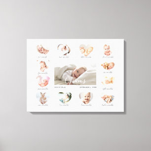 Baby's First Year Heart Photo Keepsake Collage Canvas Print