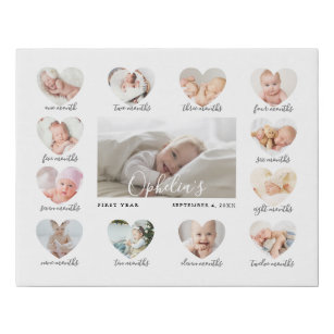 Baby's First Year Heart Photo Keepsake Collage Faux Canvas Print