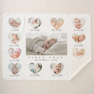 Baby's First Year Heart Photo Keepsake Collage Sherpa Blanket