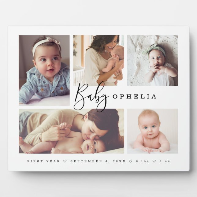 Baby's First Year Newborn Photo Collage Keepsake Plaque (Front)
