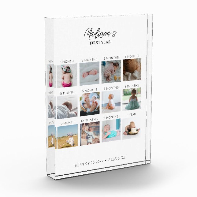 Baby's First Year Photo Collage Birth Stats Block (Left)