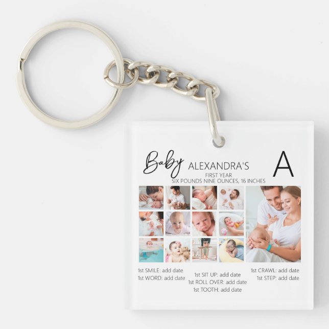 Baby's First Year Photo Collage Family Keepsake Key Ring (Front)