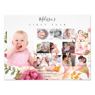 Baby's First Year Photo Collage Keepsake Floral Print