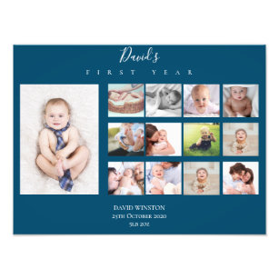 Baby's First Year Photo Collage Keepsake Navy Blue