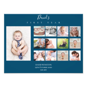 Baby's First Year Photo Collage Keepsake Navy Blue Print