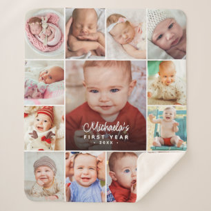 Baby's First Year Photo Collage Sherpa Blanket