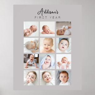 Baby's First Year Photo Poster Monthly Warm Grey