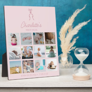 Baby's First Year Photos Birth Stats Pink Bow Plaque