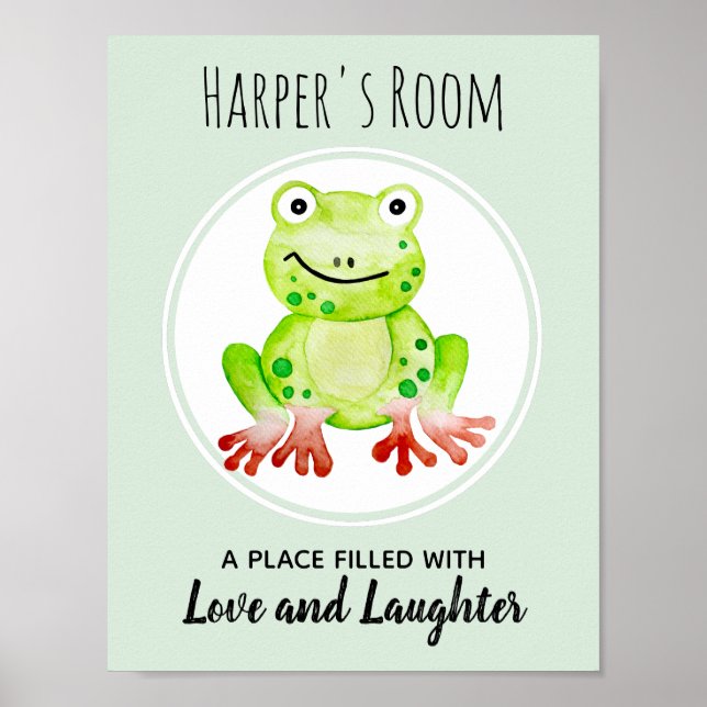 Baby's Green Watercolor Frog Jungle Nursery Art Poster (Front)