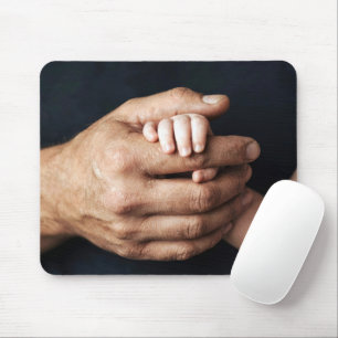 Baby's Hand Gripping Daddy's Hand Mouse Mat