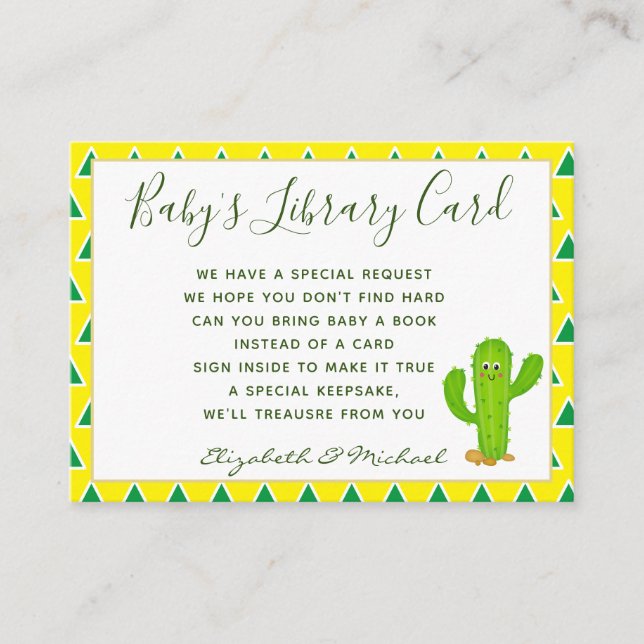 Babys Library Book Request Card Cacti Cactus Green (Front)
