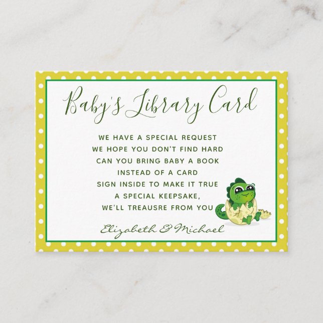 Babys Library Book Request Card Dinosaur Hatchling (Front)
