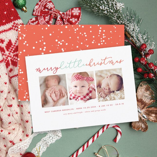 Baby's Merry Little Christmas Cute 3 Photo Collage Holiday Card (Creator Uploaded)