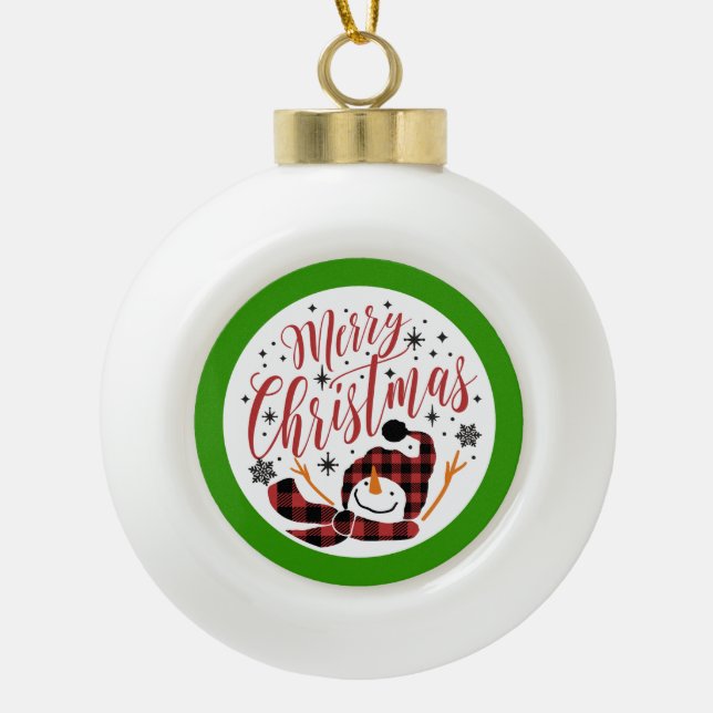 Baby's Merry Snowman First Christmas Ceramic Ball Christmas Ornament (Front)