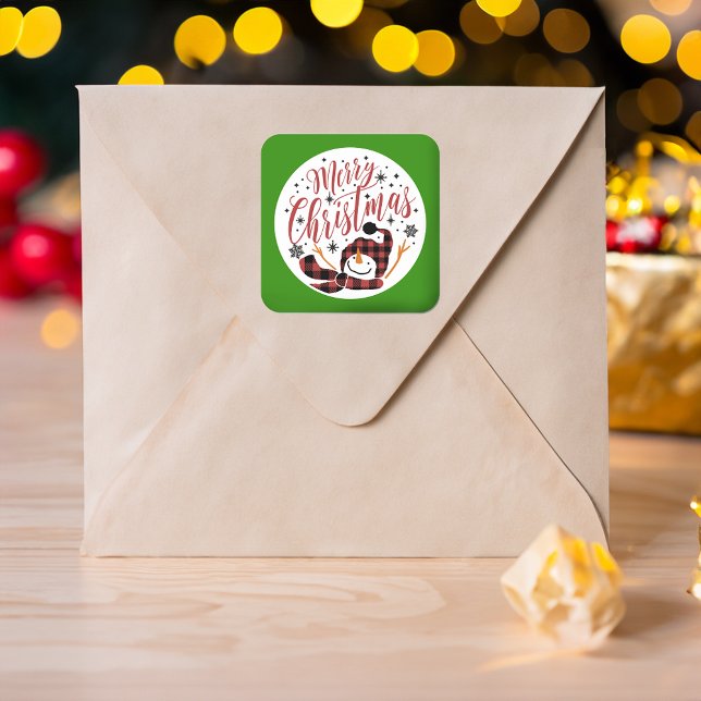 Baby's Merry Snowman First Christmas Unique Photo Square Sticker (Creator Uploaded)