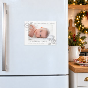 Baby's My 1st Christmas Photo White Grey Snowflake