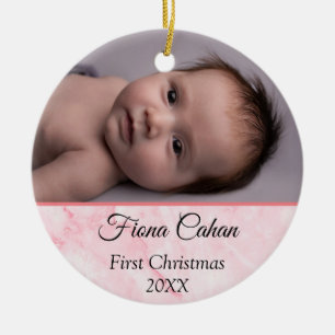 Baby's My First Christmas Personalised 2 Photos  Ceramic Tree Decoration