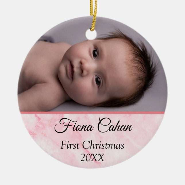Baby's My First Christmas Personalised 2 Photos  Ceramic Tree Decoration (Front)