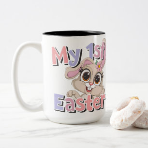 Baby's My First Easter Cute Bunny Pastel Floral Ki Two-Tone Coffee Mug