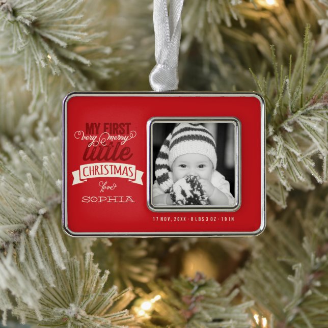 Baby's My Very Merry Little Christmas Cute Photo Silver Plated Framed Ornament (Tree)