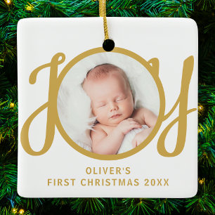 Baby's Name First Christmas Photo Keepsake Ceramic Ornament