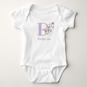 Baby's Name & Initial with Flowers Baby Bodysuit