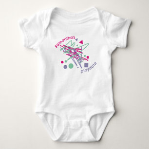 Baby's Name Pink Purple Teal Shapes Playdate Colou Baby Bodysuit