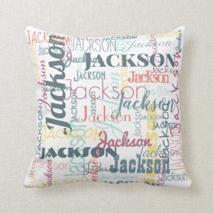 Baby's Names Pattern Typography Neutral Colours Cushion