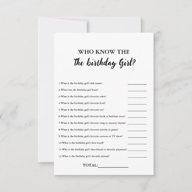 Baby's Party Game Girl Birthday How Well Do You  (Front)