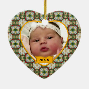Baby's Photo Chrismas Wreath Pattern Ceramic Tree Decoration