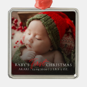 Baby's Photo First Christmas Birth Stats Metal Tree Decoration
