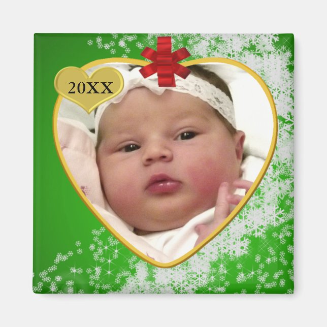 Baby's Photo Keepsake Christmas Magnet (Front)