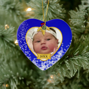 Baby's Photo Keepsake Christmas Ornament in Blue