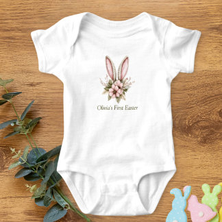 Baby's pink and light green First Easter One Piece Baby Bodysuit