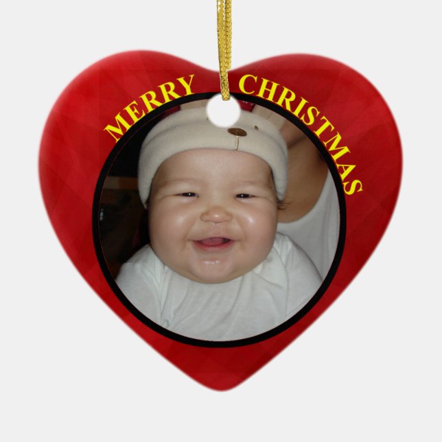 Baby's Red Heart Christmas Photo Ornament (Front)