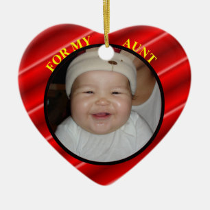 Baby's Red Heart Photo Gift Tag For Aunt Ceramic Tree Decoration