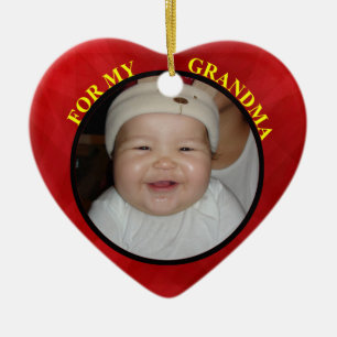 Baby's Red Heart Photo Gift Tag For Grandmother Ceramic Tree Decoration