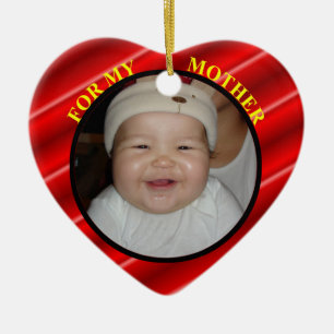 Baby's Red Photo Gift Tag & Ornament For Mum