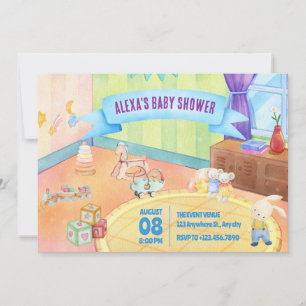 Baby's room with toys baby shower invitation
