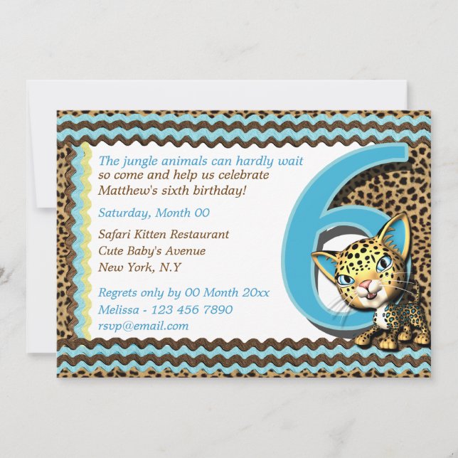 Baby's sixth birthday jungle safari invitation (Front)
