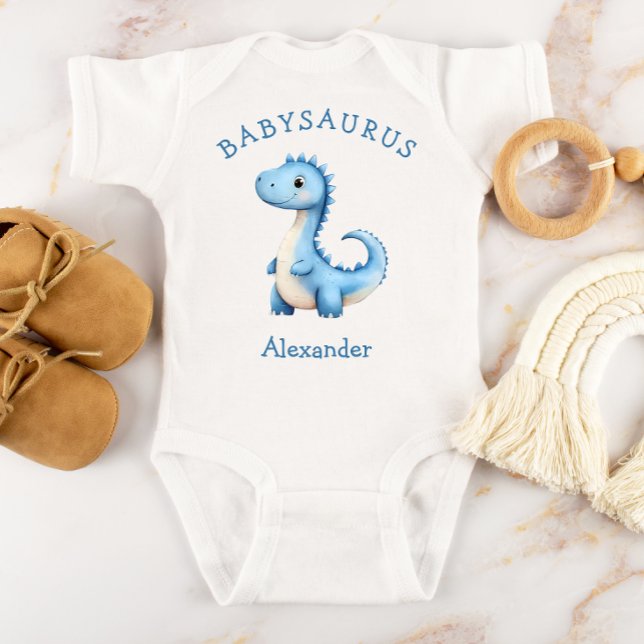 Babysaurus Blue Dinosaur Personalized Boys Baby Bodysuit (Creator Uploaded)