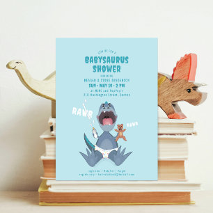 Babysaurus T-rex Blue Baby Shower Invitation